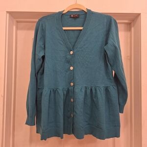 🌟 DG2 Diane Gilman softease knit peplum cardigan size large